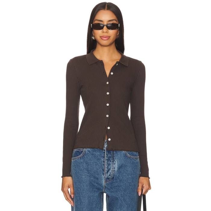 Goldie 【 Lettuce Hem Cardigan Women Coffee 】 ジレー レディース