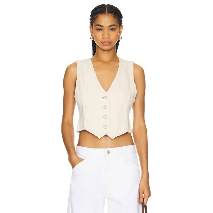 フリーピープル Free People 【 Tate Denim Vest Women Ecru 】 ジーンズ より良い レディース トップス-レディースファッション