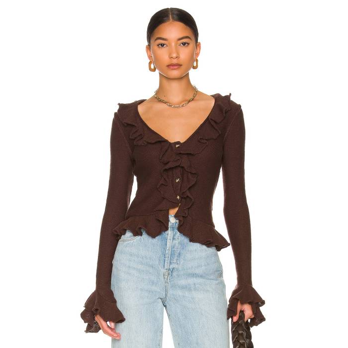 Lpa 【 Ruffle Sweater Cardigan Women Truffle Brown 】 調教師 ジレー レディース 赤銅色 赤銅色