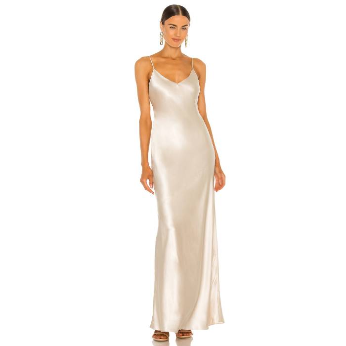 L\u0027agence 【 Serita Maxi V-Neck Bias Dress Women Champagne 】 Vのど首 御召しもの レディース