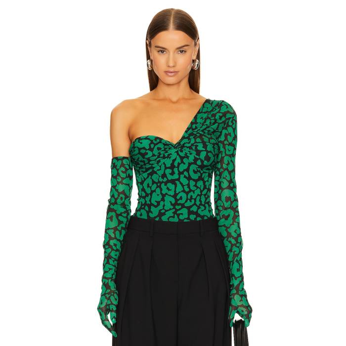 Michael Costello 【 X Revolve Nobu Bodysuit Women Green Black Leopard 】 上半身背広 レディース green 緑・緑であること 黒いこと 黒いこと ヒョウ柄 レオパード