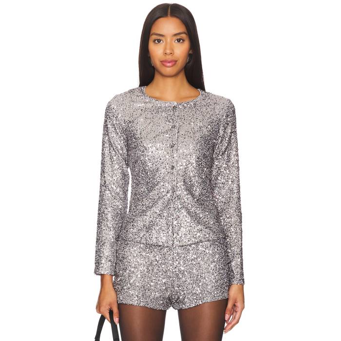 ネバーフリードレス Never Fully Dressed 【 Alexa Sequin Cardigan Women Gunmetal 】 ジレー レディース