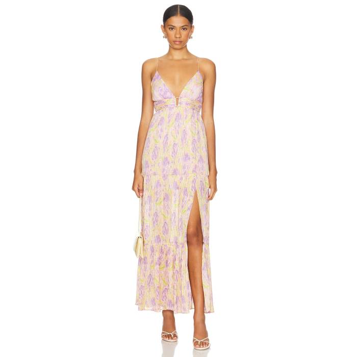 Astr The Label 【 Minari Dress Women Purple Lime Floral 】 御召しもの レディース Purple 紫・パープル 菩提樹