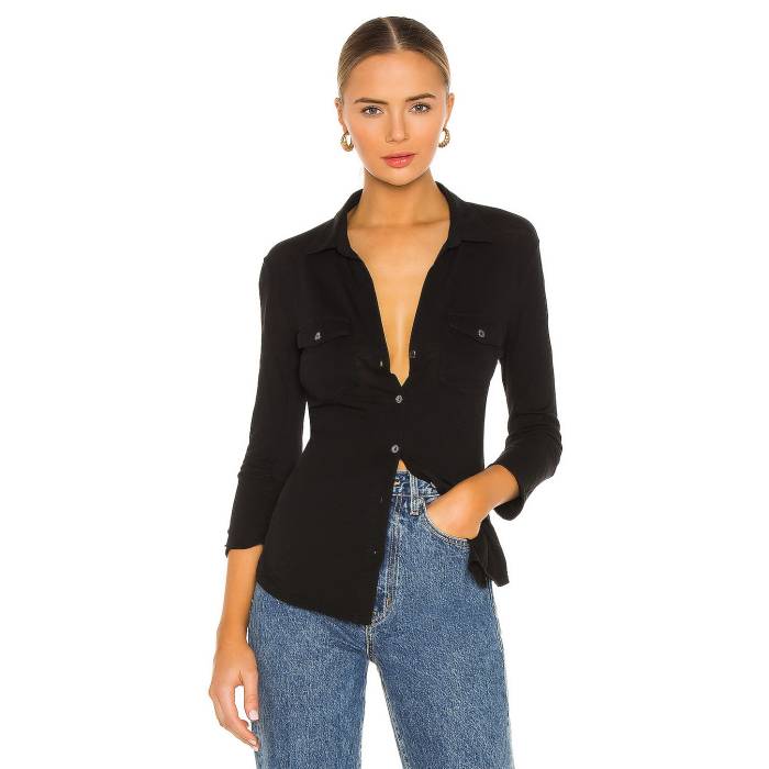 ジェームス がま口 James Perse 【 Contrast Panel Shirt Women Black 】 レディース 黒いこと 黒いこと