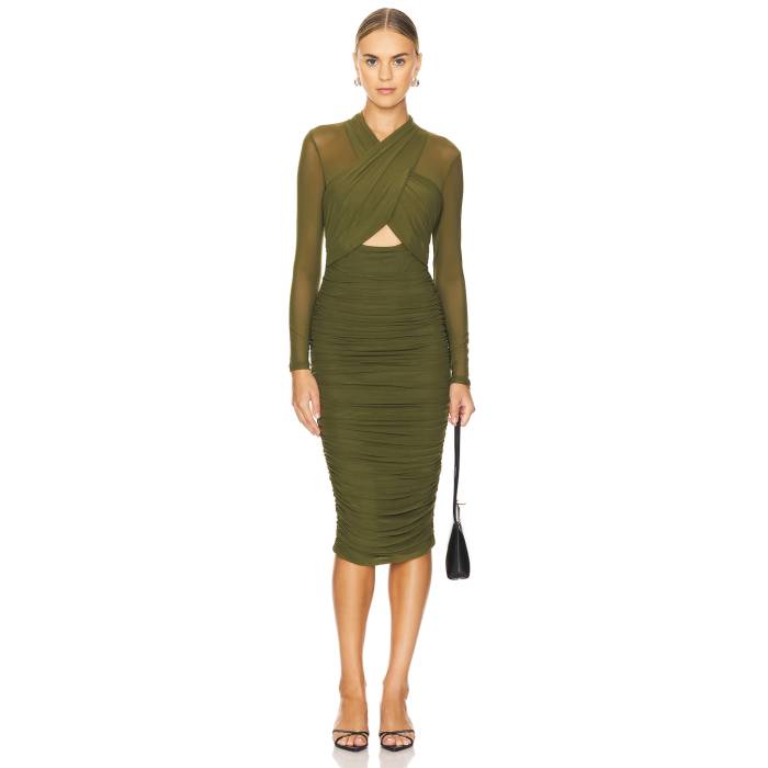 バル一点 Bardot 【 Aliyah Dress Women Khaki 】 御召しもの レディース カーキ