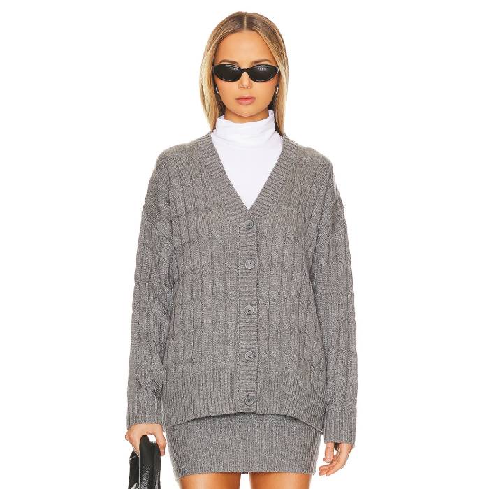 L\u0027academie 【 Daiva Cable Cardigan Women Charcoal 】 ジレー レディース 濃灰色