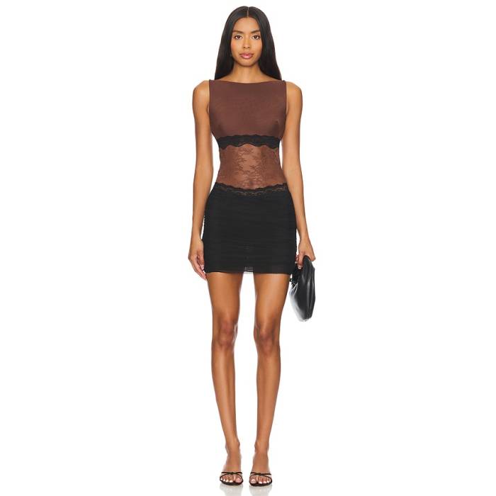 Bec + Bridge 【 Loani Mini Dress Women Chocolate \u0026Amp; Black 】 御召しもの レディース 黒いこと 黒いこと