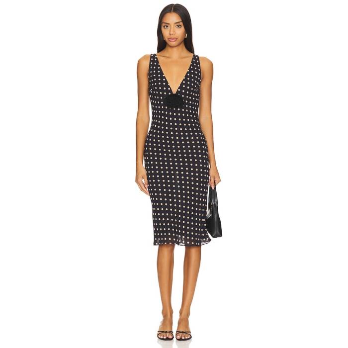Majorelle 【 Kelly Midi Dress Women Black \u0026Amp; Beige Dot 】 御召しもの レディース 黒いこと 黒いこと ベージュ
