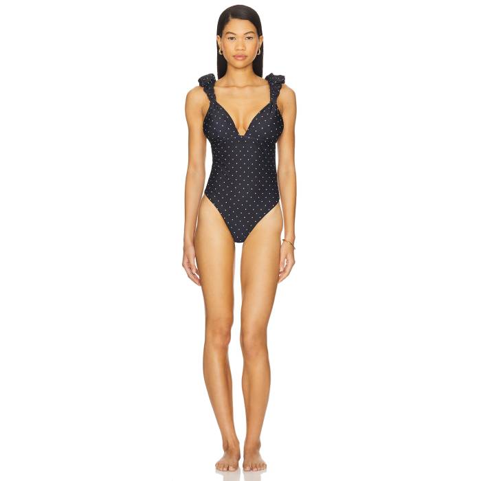 Lpa 【 Zella One Piece Women Black & White Dot 】 レディースファッション 水着 レディース 黒色 ブラック 白色 ホワイト