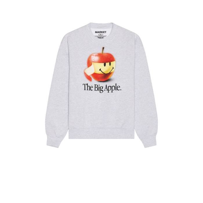 Market 【 Smiley Big Apple Crewneck Sweatshirt Men Ash Heather 】 スウェット トレーナー メンズファッション トップス スウェット トレーナー メンズ heather ヘザー