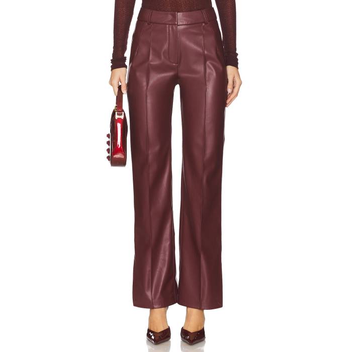 Selmacilek 【 Leather Slit Detailed Pant Women Burgundy 】 レザー パンツ レディースファッション ボトムス パンツ レディース ワイン色・バーガンディー