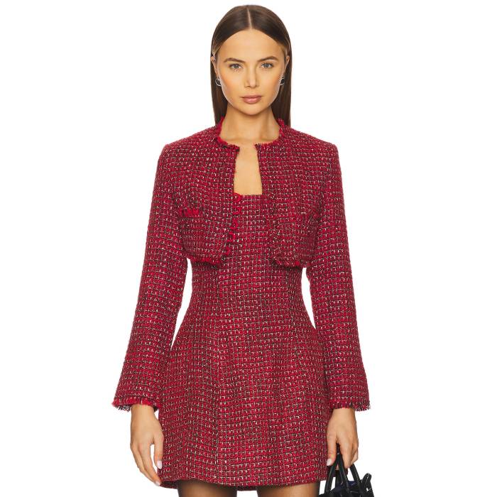 バルドット Bardot 【 Karoline Boucle Cropped Jacket Women Red Check 】 Jacket ジャケット レディースファッション コート ジャケット レディース Red 赤・レッド 19,800円