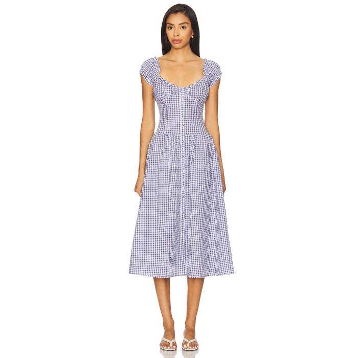 アマンダアプリチャード Amanda Uprichard 【 Linella Dress Women Blue White 】 ドレス レディースファッション ドレス レディース 青色 ブルー 白色 ホワイト