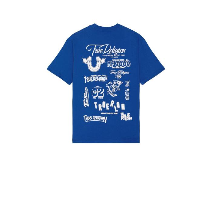 トゥルーレリジョン True Religion 【 Short Sleeve Puff Logo Tee Men Galaxy Blue 】 Sleeve スリーブ ロゴ Tシャツ メンズファッション トップス Tシャツ カットソー メンズ ギャラクシー 青色 ブルー