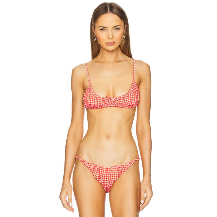 Caroline Constas 【 Aris Bikini Top Women Red & Ivory Gingham 】 レディースファッション 水着 レディース Red 赤・レッド アイボリー