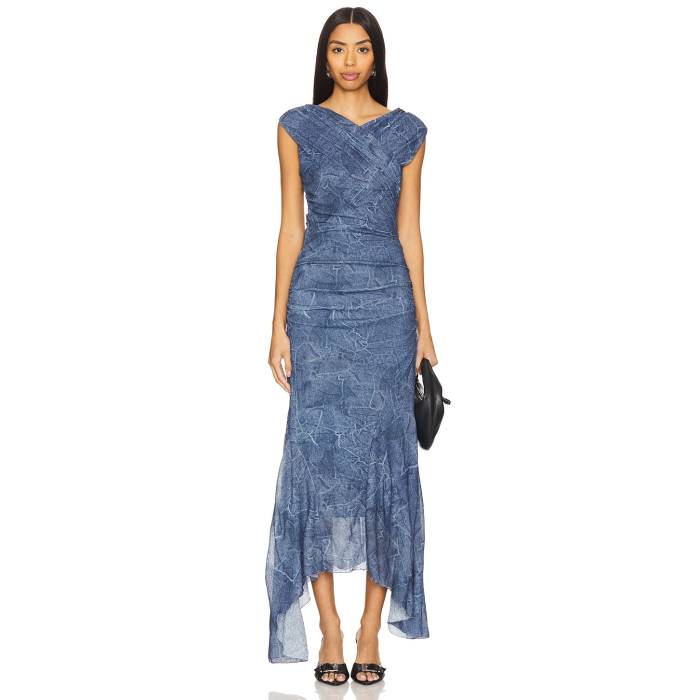 ガニー Ganni 【 Marl Mesh Long Ruched Crossover Dress Women Denim 】 お召しもの レディース ジーンズ ドレス-レディースファッション