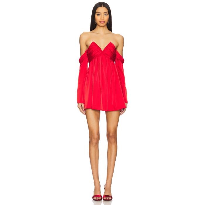 More To Come 【 Regina Off Shoulder Dress Women Cherry Red 】 ドレス レディース Red 赤・レッド｜スニケス