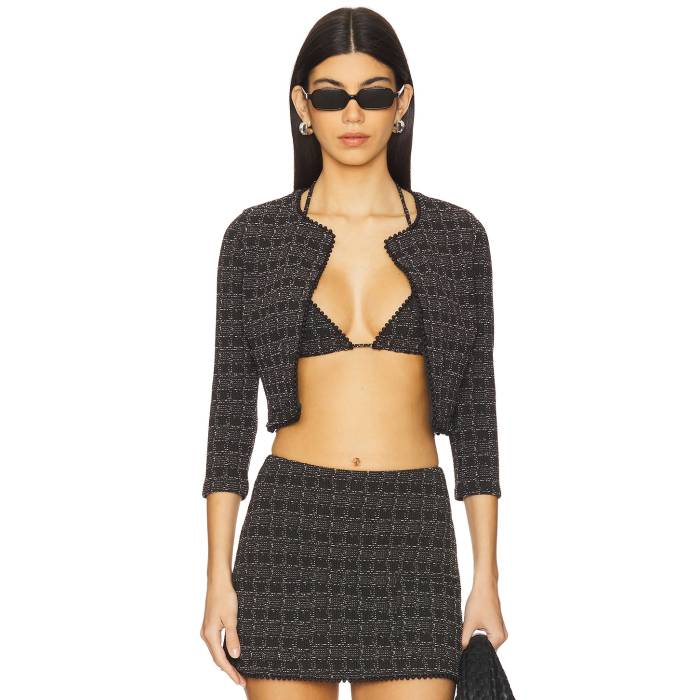 Devon Windsor 【 X Revolve Mimi Jacket Women Black Tweed 】 Jacket 上衣 レディース 黒いこと 黒いこと