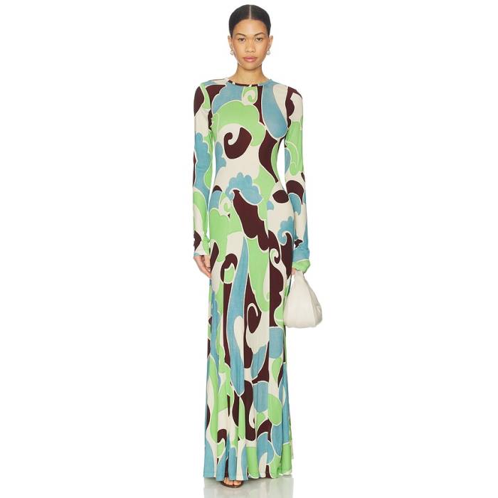 Cara Cara 【 Mountain Maxi Dress Women Petal Wave Mint 】 御召しもの レディース Wave ウェーブ・ウェイブ