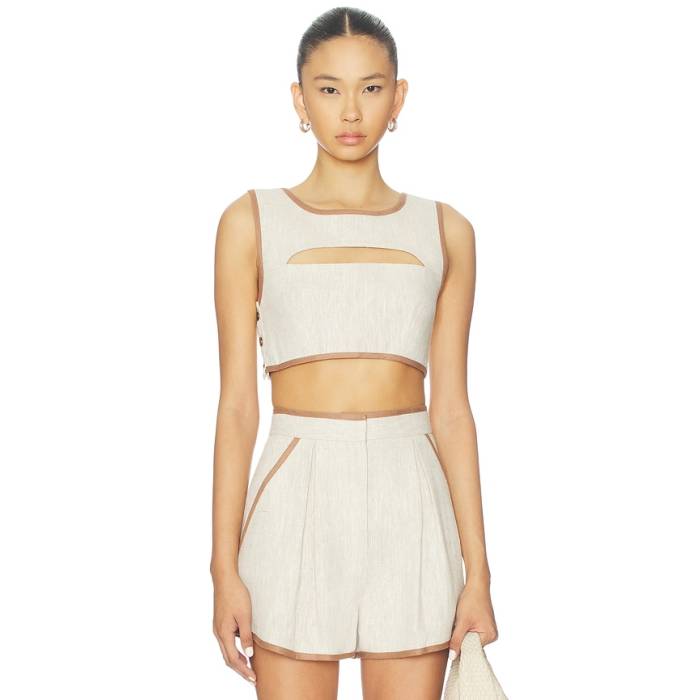 Matthew Bruch 【 Bound Cutout Crop Top Women Oatmeal Linen 】 Crop クロップ レディース