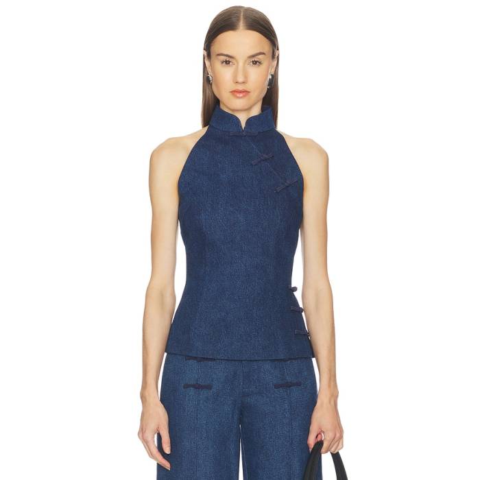 Sau Lee 【 Ezra Denim Top Women Dark Denim 】 ジーンズ レディース ジーンズ
