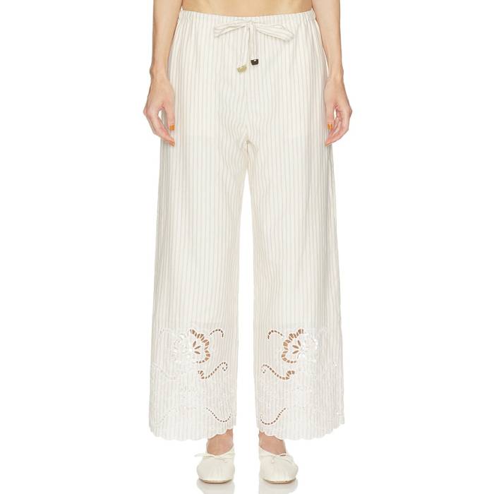 Revolve X Jj 【 Floral Embroidered Striped Wide Leg Drawstring Pants Women Cream 】 レディース クリーム｜スニケス