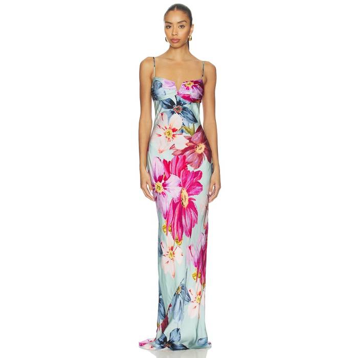 アマンダアプリチャード Amanda Uprichard 【 Ira Maxi Dress Women Blue Multi 】 お召しもの レディース 青み 青色