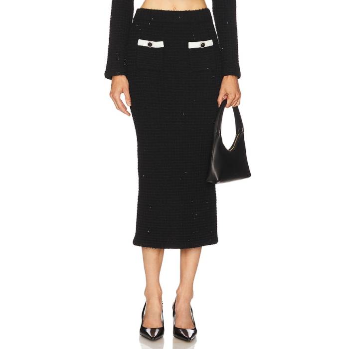 Self-Portrait 【 Black Textured Knit Midi Skirt Women Black 】 黒色 ブラック ニット レディース 黒色 ブラック|スニケス
