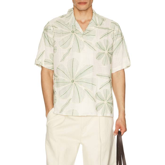 Corridor 【 Linen Applique Short Sleeve Shirt Men Natural 】 Sleeve 捩り メンズ 自然的