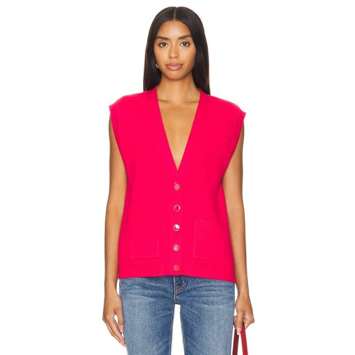 525 America 【 Jessica Button Front Vest Women Cherry Red 】 限りない レディース Red 赤・赤いこと