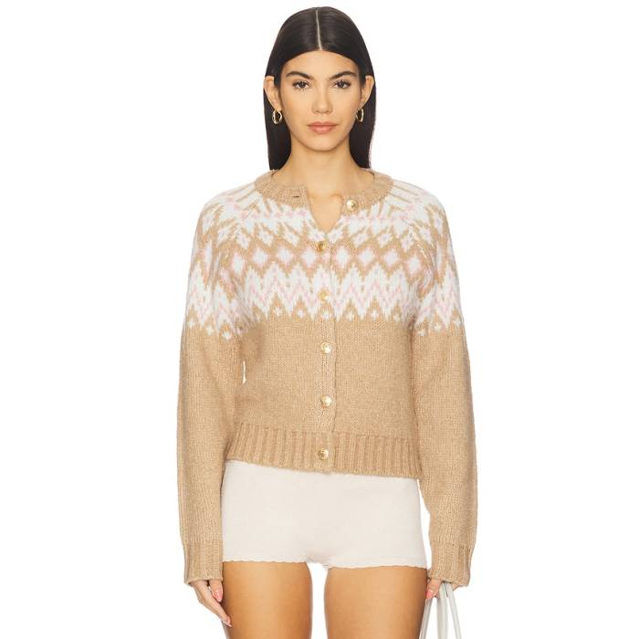 525 America 【 Paris Fairisle Button Front Cardigan Women Camel Combo 】 ジレー レディース camel 駱駝