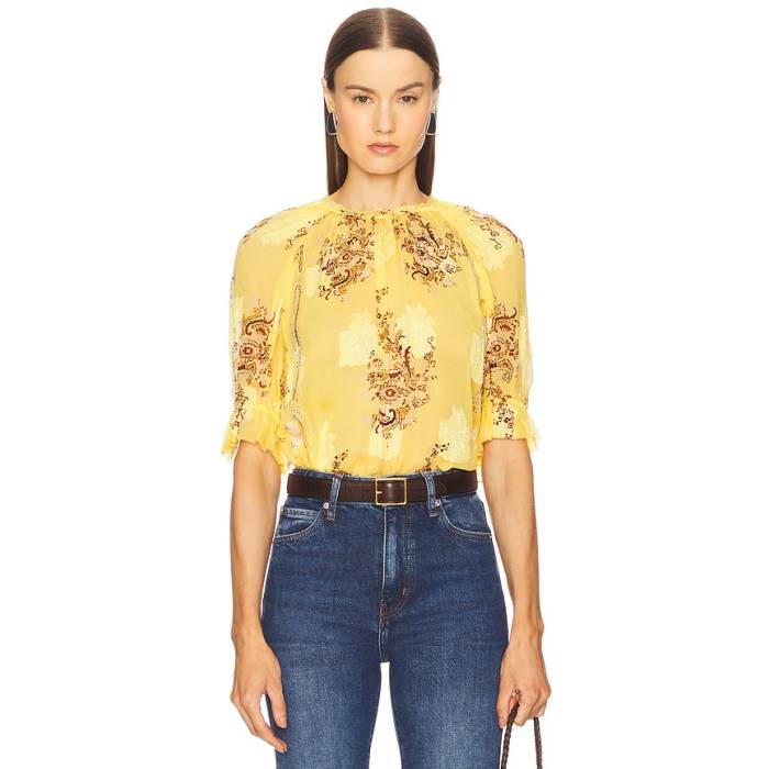ウラ・ジョンソン Ulla Johnson 【 Pippa Short Sleeve Blouse Women Soleil 】 Sleeve 衣袂 レディース