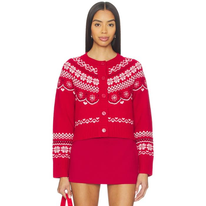 Loveshackfancy 【 Shantae Cardigan Women Red Velvet Truffle 】 ジレー レディース Red 赤・赤いこと