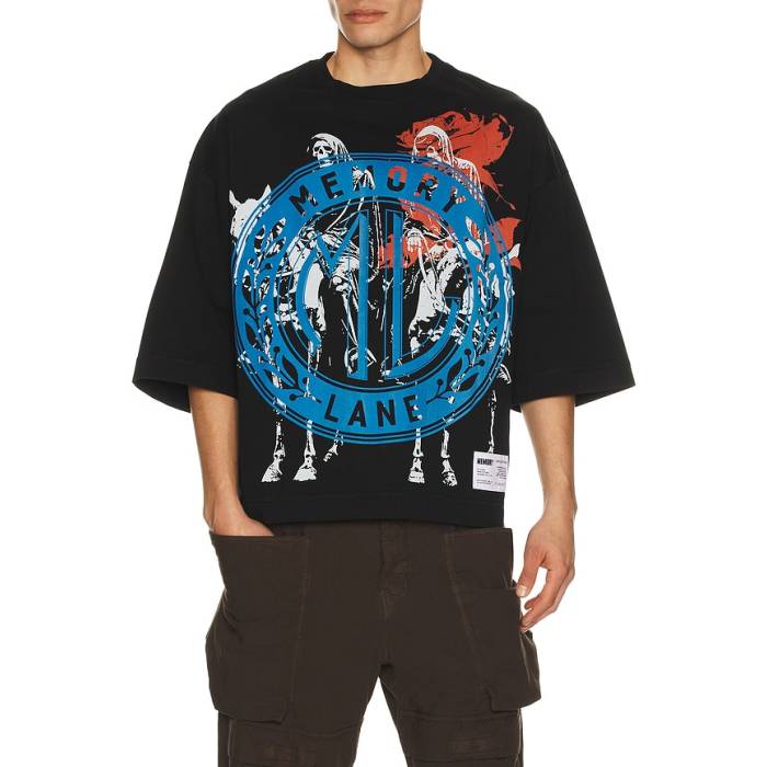 Memory Lane 【 Layered Icons Crop Tee Men Black 】 Crop クロップ プルオーバー メンズ 黒いこと 黒いこと