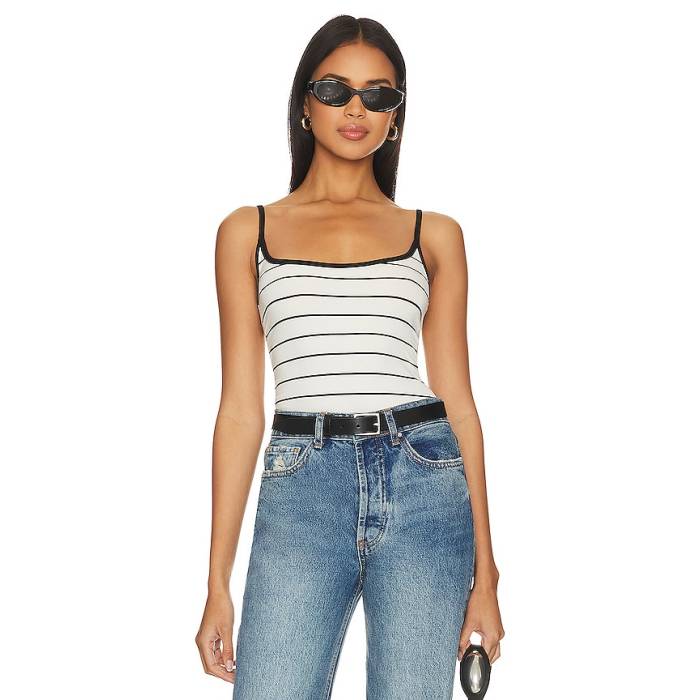 Weworewhat 【 Scoop Cami Bodysuit Women Ecru \u0026Amp; Black Stripe 】 上半身背広 レディース 黒いこと 黒いこと Stripe 縞模様