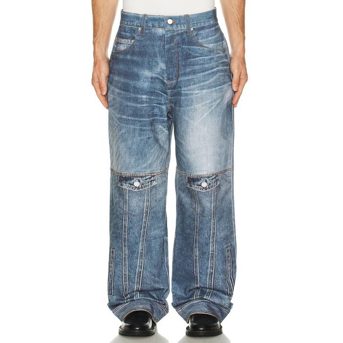 Andersson Bell 【 Custom-Like Printed Denim Pants Men Mid Blue 】 ジーンズ メンズ ミッド 青味 青み