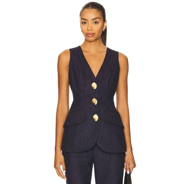 Cara Cara 【 Wes Vest Women Navy Chalk Stripe 】 より良い レディース 紺色 米国海軍 Stripe 縞模様
