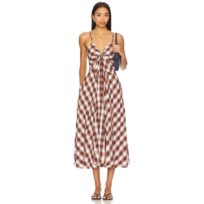 フリーピープル Free People 【 Via Midi Dress Women Brown Combo Everly 】 お召しもの レディース 赤銅色 赤銅色 レディースファッション-ドレス