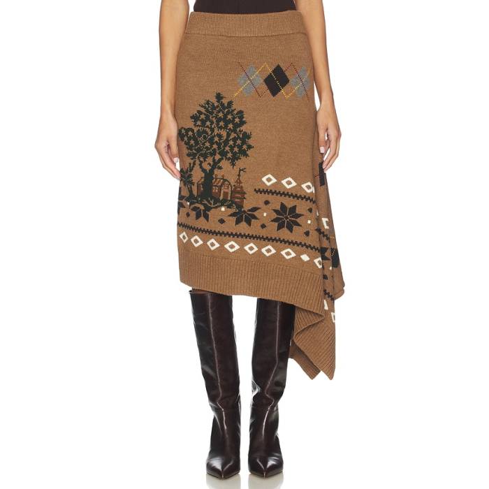 Monse 【 Mixed Fair Isle Midi Skirt Women Khaki 】 レディース カーキ