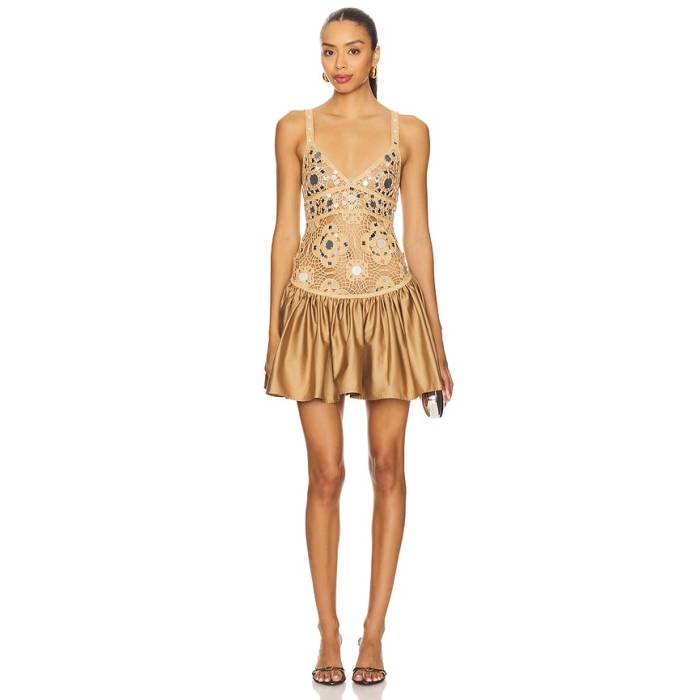 Retrofete 【 Thelma Crochet Dress Women Metallic Honey Beige 】 お召しもの レディース お前さん ベージュ