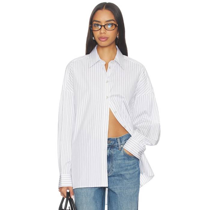 ヘルムートラング Helmut Lang 【 Placket Cinch Shirt Women White \u0026Amp; Navy 】 レディース 白いこと 白いこと 紺色 米国海軍