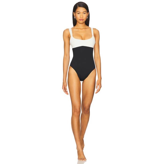 Lspace 【 Descanso One Piece Swimsuit Women Black \u0026Amp; Cream 】 水泳着 レディース 黒いこと 黒いこと 皮膚軟化剤