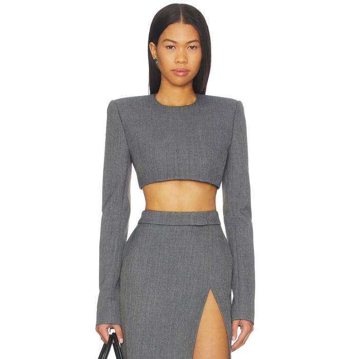 Laquan Smith 【 Long Sleeve Crop Top Women Grey 】 Sleeve 衣袂 Crop クロップ レディース 薄墨色 薄墨色