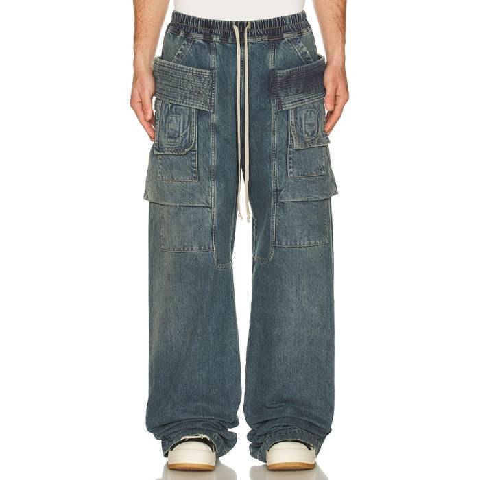 Drkshdw By Rick Owens 【 Creatch Wide Cargo Drawstring Men Washed Indigo 】 カーゴ メンズ 藍色・インディゴ｜スニケス