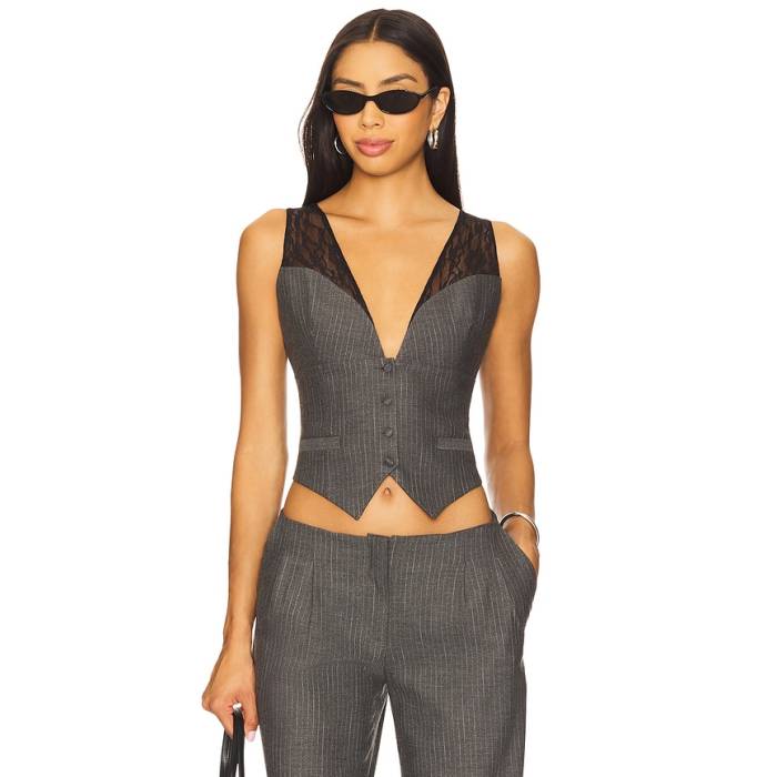 Ceren Ocak 【 Lace Detailed Vest Top Women Grey 】 より良い レディース 薄墨色 薄墨色