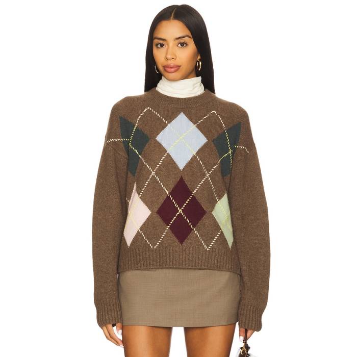White \u0026 Warren 【 Cashmere Argyle Crew Sweater Women Multi Combo 】 労働者の一団 調教師 レディース