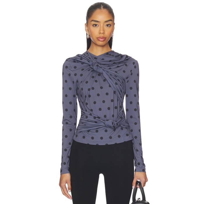 Rokh 【 Knotted Jersey Top Women Black Dotted Gray 】 プルオーバー レディース 黒いこと 黒いこと gray 薄墨色・薄墨色・薄墨色