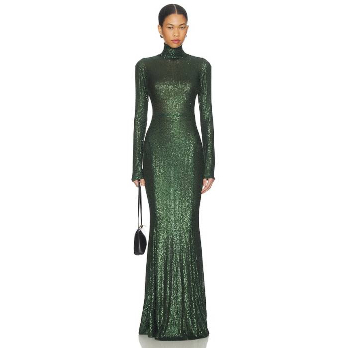 Norma Kamali 【 Long Sleeve Turtle Fishtail Gown Women Dark Emerald 】 Sleeve 捩り レディース