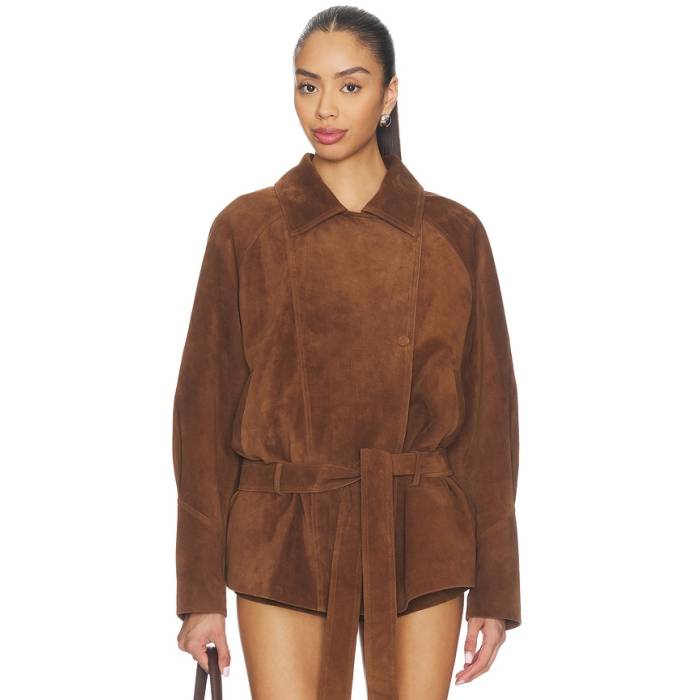 Aexae 【 Leather Suede Belted Jacket Women Brown Suede 】 なめし革 スエード・スウェード Jacket 上衣 レディース 赤銅色 赤銅色 スエード・スウェード