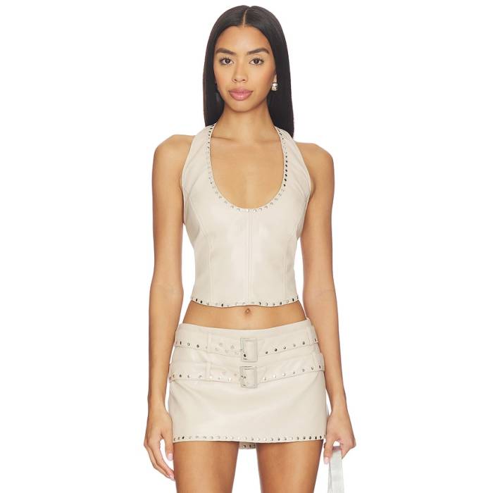 Lamarque 【 X Revolve Liddy Faux Leather Studded Halter Top Women Ecru 】 なめし革 レディース